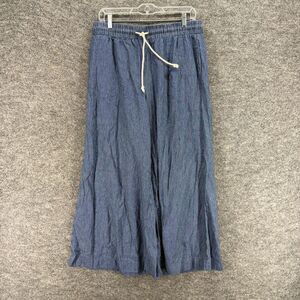 Ee:some Pants Women L Large Blue Striped High Rise Drawstring Wide Leg Cotton
